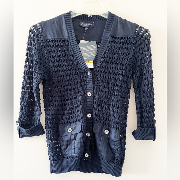 NWT Jones New York Navy Admiral Crochet Button Down Cardigan Small - Picture 1 of 11